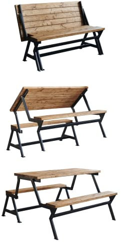 Gartenbank Set 3in1 LEA - klappbare Sitzbank und auch Tisch im Farbton Nuss, Inovative und robuste Konstruktion für Terrasse, Garten. Spart Platz, Flexibel für 3 oder auch 6 Personen - NUT color