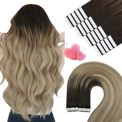 YoungSee Echthaar Extensions Tape Balayage 45cm Tape Extensions Echthaar Braun Balayage Blond Tape in Extensions Remy Hair Extensions Tape in Nahtlos Tape in Haare 50g fur Damen #4/14/60