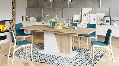Mazzoni Design Esstisch Tisch Noble Noir ausziehbar 160 bis 218 cm, Farbe:Sonoma Eiche - Weiß matt