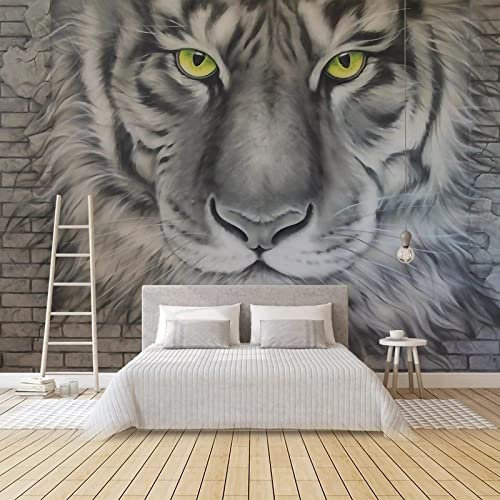 YABAOST Selbstklebendes Wandbild 250X175Cm 3D Wandtattoo Wandsticker Schlafzimmer Grau Tier Tiger Wanddeko Wandaufkleber Wohnzimmer Tapete Wasserdichtes Pvc Wandbild Hintergrund