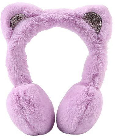 Kinder Ohrenwärmer Winter aus Weichem Plüsch Mädchen Wärmendes Ohrenschützer mit Süße KatzeÖhrche (Lila Katze)