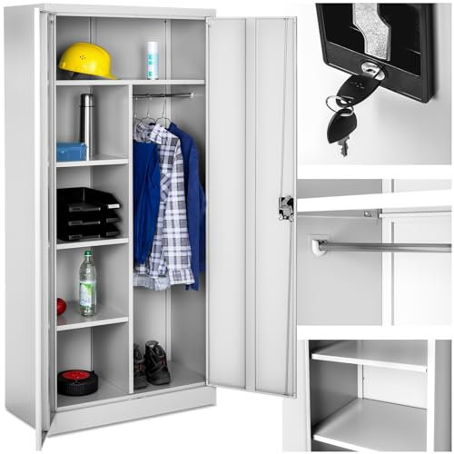 TecTake Armoire Casier de Rangement Vestiaire Bureau en Metal 180x80x40cm avec 2 Portes verrouillables, 6 étagères de Rangement, Armoire avec Serrure Mobilier Bureau