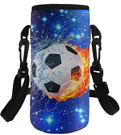 HUIACONG Porte-bouteille isotherme en forme de ballon de football, 500 ml, 750 ml, pour la marche, la randonnée, les garçons, les hommes, avec bandoulière réglable, motif étoilé bleu