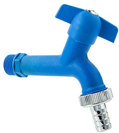 tecuro KTW-Auslaufventil 1/2 Zoll mit Schlauchtülle, Dichtband, blau - 22774-SD
