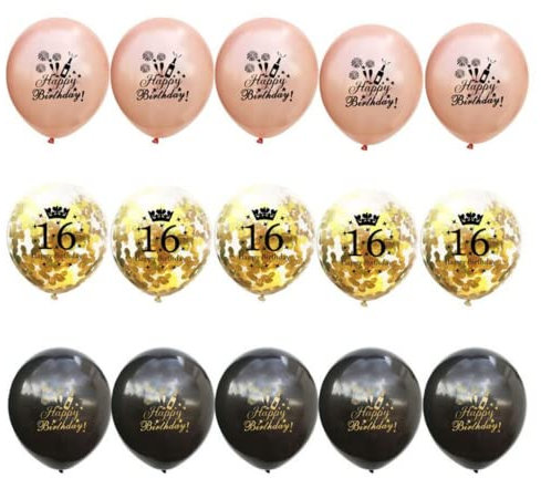 DIWULI Happy Birthday Ballons 16 Jahre - Konfetti Gold Deko