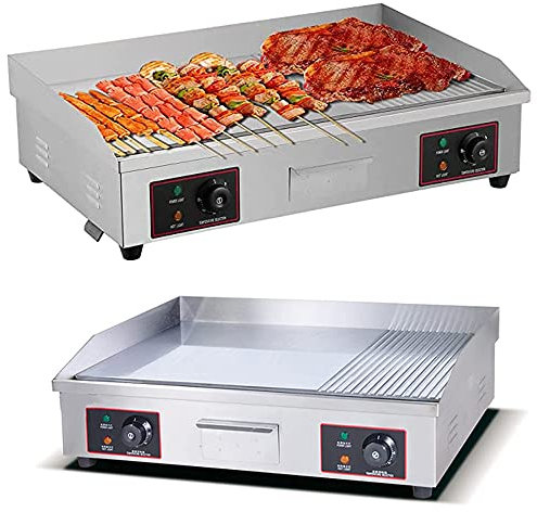 MNSSRN Sartén Eléctrica De Plancha Comercial, Sartén De Superficie Ranurada De 1/3 con Control De Temperatura, Tostadora De Plancha