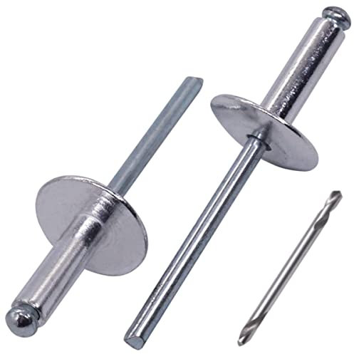 SKIR'CO (30 pièces) Rivets Aveugles à Grande Bride en Aluminium 4,8 x 16 mm, Mandrin en Acier, Foret Inclus