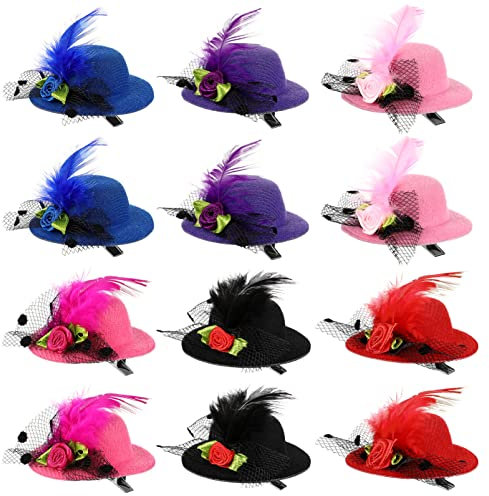 Ipetboom Mini-Haarspangen 12 Stck Mini-Zylinder-Fascinator-Hut-Clip Kinder-Haarspange Fr Partygeschenke Maskerade-Dekorationen (Zufllige Farbe)