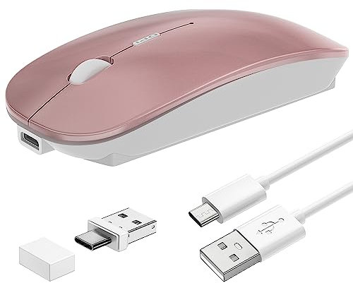 Mouse Wireless Bluetooth Ricaricabile, Silenzioso 2 Modalità (BT+2.4G) Mouse Senza Fili con Ricevitore USB C Mini, DPI Regolabile Moise Kean per Laptop/MacBook/PC/Windows/Mac/IPad/Android- Oro Rosa