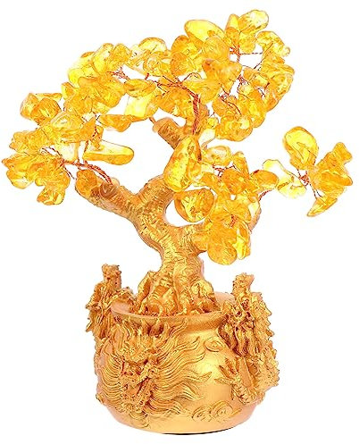 Warmhm 1stk Cash-cow-Ornament Citrin-edelsteinbaum Chinesische Geschenke Feng-shui-bonsai-baum Zimmerpflanzen Drinnen Leben Edelstein-geldbaum Glücklicher Geldbaum Zitrin Japan Harz Weben