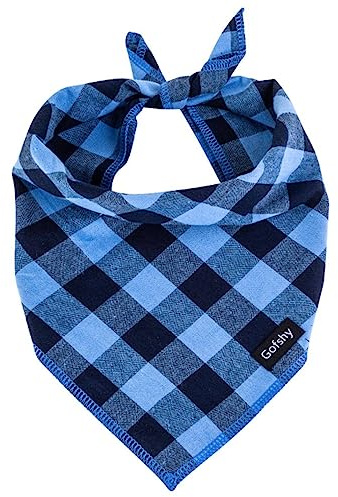 Gofshy Boy Dog Bandana Large- Blue Black Dog Scarf Buffalo Plaid Printing Adjustable Bib Handkerchief Accessories for Medium Large Dogs (L)