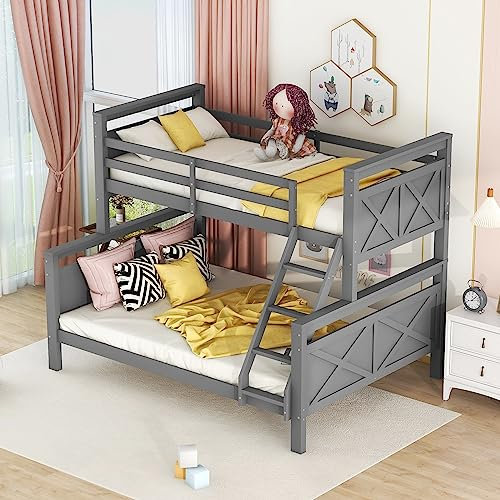 FEZTOY Etagenbett Kinderbett mit Leiter, umbaubar Einzelbetten und Doppelbett, Hochbett für Kinder, Jugendliche und Erwachsene, 90(140) x200,ohne Matratze,grau