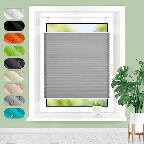 Homland Plissee ohne Bohren Klemmfix B80 x H210 cm Grau, Plissees für Fenster und Tür, Jalousie Easyfix Plisseerollo mit Klemmträger Sonnenschutz und Sichtschutz lichtdurchlässig Rollo