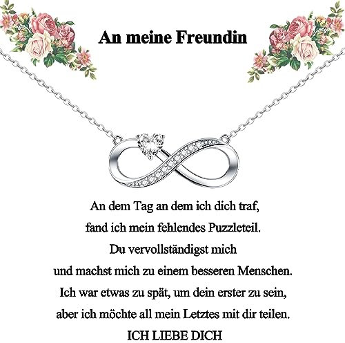 CERSLIMO Geschenke für Freundin Kette Silber 925 Unendlichkeitszeichen, Halskette Infinity Herz Zirkonia Geburtstag Geschenk Weihnachten Geburtstagsgeschenk Valentinstag