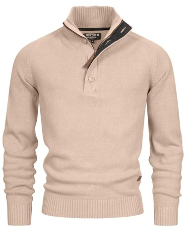 Indicode Herren INIsalu Strickpullover aus 70% Baumwolle mit Stehkragen | Klassischer Herrenpullover für business und Alltag, Strickpullover, Troyer, Freizeitpullover, Basic Pullover für Männer