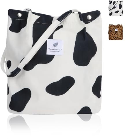 Minicloss Damen Umhängetasche Cord Tasche Groß Stoff Beuteltasche Lässige Canvas Tasche Cord Fashion Schultertasche Tote Handtasche Shopper Bag für Alltag Büro Schule Reise Einkaufen（Milchvieh）