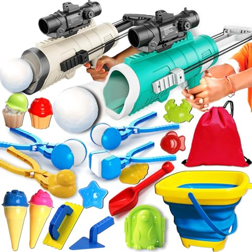TMIXIU Snow Toys for Kids Outdoor, 19 PCS Snowball Maker Kit, Snowball Blaster Gun Launcher, Snow Ball Duck Makers, Snow Molds for Kids Adults Outdoor with Storage Bag