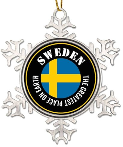 Yelolyio The Greatest Place On Earth Schweden Metall Ornament Schweden Flagge Weihnachten Ornament Metall Hängende Andenken Neujahr Urlaub Dekoration Schneeflocke Ornament