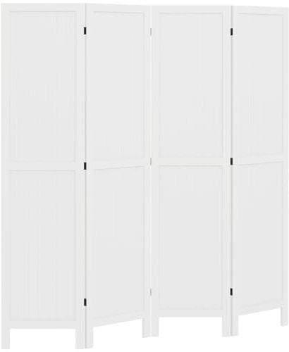 HOMCOM Paravent en Bois séparateur de pièce closion intérieur Pliable 4 Panneaux en Bois 160 x 170 cm Blanc
