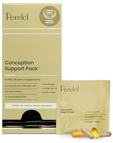 Perelel Conception Support Pack, Prenatal Multivitamin with DHA Omega 3, COQ10 & Folate, Supports Fertility Wellness for Women, Soy & Gluten Free, Non GMO, 30 Daily Pill Packs