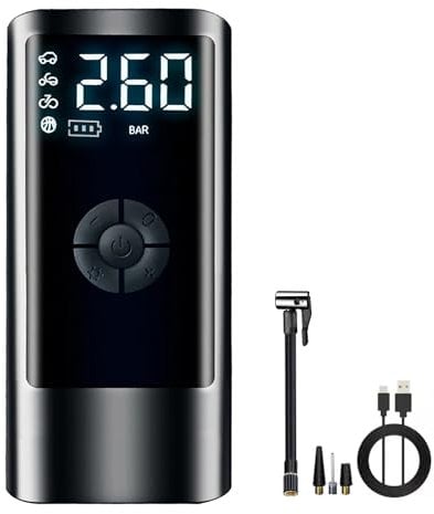 Portable Digital Rechargeable Wireless Air Compressor Electric Tire Pump Pressure Inflator for Bike/Motorcycle/Car/Football LED Display LED Light