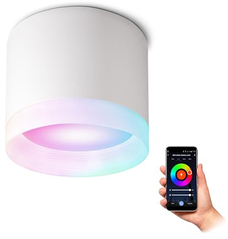 SSC-LUXon Aufputz Deckenleuchte VORA weiß matt Alexa, Siri & Google kompatibel - Aufbauspot mit Smart Home GX53 LED RGBW WLAN