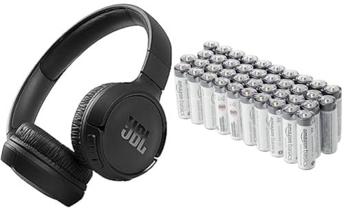 JBL Tune 510BT – Bluetooth Over-Ear Kopfhörer in Schwarz– Lange Laufzeit von bis zu 40 Stunden & Amazon Basics AA Industrie Alkalibatterien