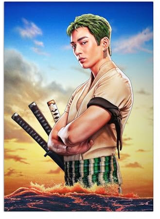 Displate Offiziell One Piece MetallPoster Magnetische Befestigung Inklusive Lizenziert Bilder Hochwertiges Poster Netflix - Characters Roronoa Zoro 45 cm x 32 cm