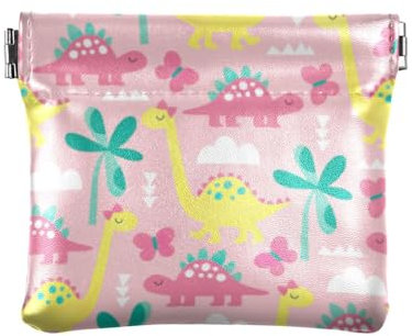 Rosa Dinosaurier Damen Leder Münzbörse Geldbörse Geldbörse Wasserdicht Tasche Geldbörse Make-up Tasche für Mädchen Frauen Damen, Rosa, Dinosaurier, 4.33(L) x 3.74(W) x 0.39(H), Classic