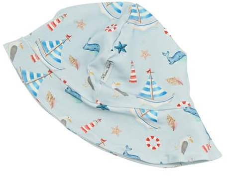Kleine Könige Sonnenhut Sommer Mütze Baby Jungen · Modell Leuchtturm Boot Küstenzauber blau · Ökotex 100 Zertifiziert · Größe 86/92