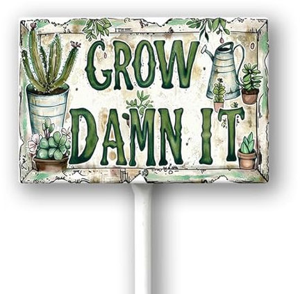 Geroclonup Grow Dammit Gartenschilder, Dekoration, Aluminium-Gartenpfähle, lustiges Gartengeschenk für Frauen, Männer und Gärtner (52 cm hoch)