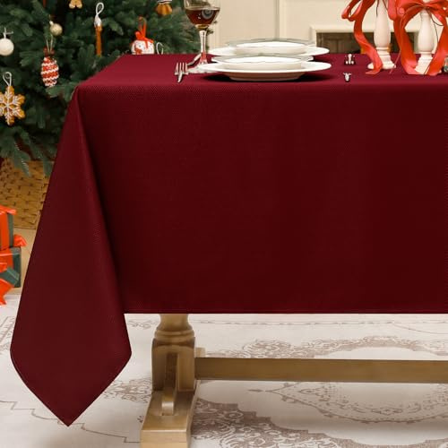 Softalker Tischdecke Weihnachten Rot 140x100 cm Abwaschbare Jacquard Geometrischem Tischdecke Silvester Tischtuch Elegant Table Cloth Weihnachtsdeko für Outdoor Gartentisch Wohnzimmertisch Couchtisch