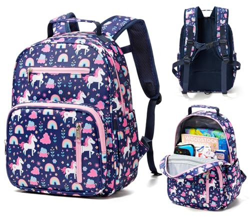 kibachev kinderrucksack Mädchen 15L,Rucksack Schule Teenager,Einhorn Kinder Schulrucksack ab 4-5-6 Jahren,Junior Rucksack Mit Brustgurt