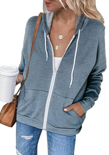 Jhsnjnr Sweatjacke Damen mit Kapuze Reißverschluss Longsleeve Sport Leichte Fleecejacke Kapuzenjacke Zip Hoodie Sweatshirt