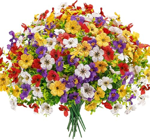 Der Rose 12 Bündeln Künstliche Blumen wie echt für Draußen, UV-beständig Wetterfest Kunstblumen für Outdoor, Blumenkästen, Garten, Terrasse, Veranda, Balkon, Frühling Deko