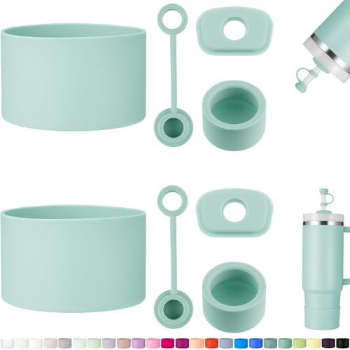 HYZ 8pcs Stanley Cup Accessories, Spill Proof Stopper & Boot Set, Seafoam | Color-Matched silicone kit for Stanley, straw cover caps, leak-proof seals & protective base boots, fits 30 & 40 oz