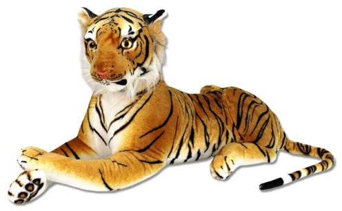 Tiger Kuscheltier XXL – Ca. 85 cm Groß, Realistisches Design, Hochwertig Verarbeitet, Kuschelig Weich, Füllmaterial Aus 100% Recycelten Plastikflaschen, Mit Kunststoffaugen (Braun)