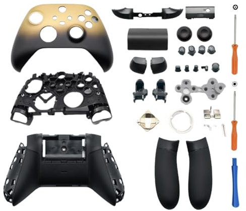 Hzxkqmil Carcasa de Repuesto Kit Completo de Carcasa para Xbox Series X/S Controller - Gold Special Edition, Cubiertas Frontales Carcasa Trasera Rieles Laterales Botones Accesorios
