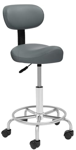 Sattelhocker Arbeitshocker Hebe-Sattel-Hocker Rollhocker - Höhenverstellbar mit Rollen & Rückenlehne 360 ° Drehung Sattelsitz bürostuhl - Ergonomischer Praxishocker Max Tragfähigkeit: 150 kg (Grau)