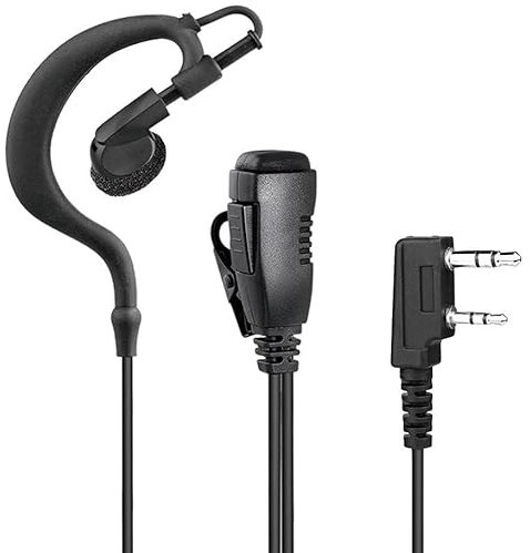 TECHZOCO Auricular Microfono PTT para Emisora Walkie, Auricular Forma de G, 2 Pin, Compatible con Kenwood Baofeng UV-5R 888S BF-F8HP UV-82 Quansheng UV-K5 Retevis TYT Security Two Way Radio, 1 Metro