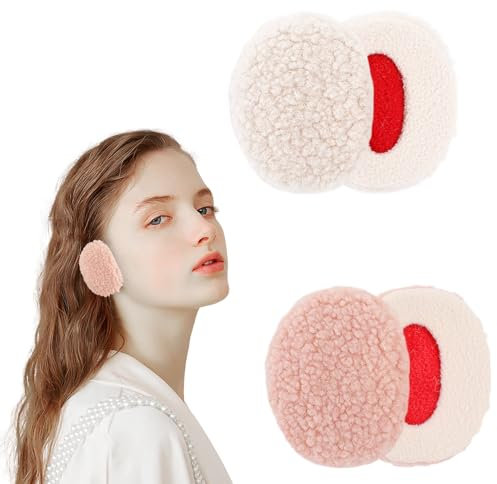 Bipl 2 Paar Earbags Ohrenwärmer Damen/Herren, Winterwärme Ohrenschützer, Umschließen Ohr Völlig, Weich Verdickt Ohrwärmer, Wind, Kälte, Anti-Fall, für Herbst/Winter Ohrenschützer (Weiß/Pink)