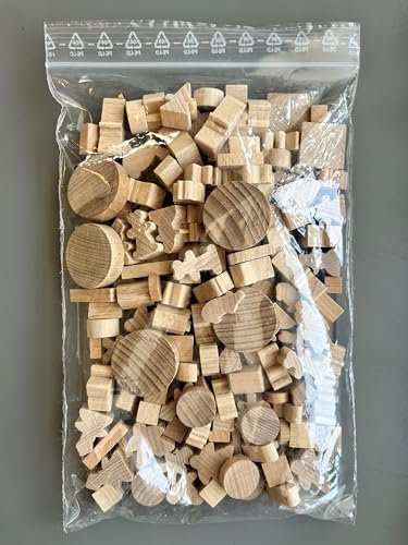 Bastelmaterial Set 270 Stück natur Buchenholz I Unbehandelte Naturbelassene Blanko Holzfiguren I Holzblöcke Bauklötze zum Basteln, Stempel, Bausteine, Spielsteine, Bastelmaterial