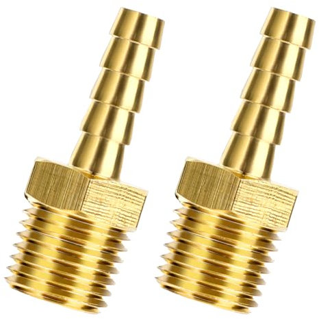 Tucnoeu 2 Stück Schlauchanschluss 1/4 Zoll Messing Schlauchtülle Hose Barb Fittings, Schlauchverbinder für Luft, Wasser, Gas, Öl