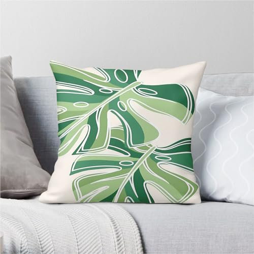 SHROUDEX Palm Leaf Cushion Covers, Green Plants Reversible Throw Cushion Covers, Tropical Plants Decorative Cushion Covers for Sofa, Bed - No Filler (40 x 40 cm, 8)