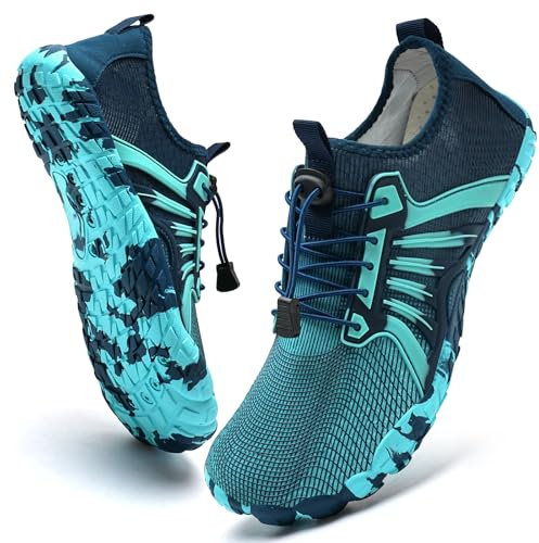 IceUnicorn Barfußschuhe Damen Herren Breite Traillaufschuhe Zehenschuhe Unisex Schwimmschuhe Strandschuhe Aquaschuhe(BlauGrün, 42EU)