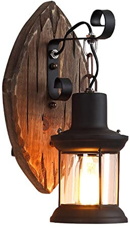 WooDerson Vintage Glas Wandleuchte E27 Rustikale Retro Nostalgische Wandleuchte Schwarzes Eisen gebacken Wandleuchte für Restaurant Schlafzimmer Dekorieren (keine Glühbirne)