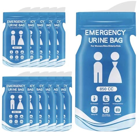 Mokaskaidj 12 Stück Urinbeutel, Mobile Notfalltoilette im Auto, Einweg Urinbeutel für Unterwegs, 850ml Gel Urinbeutel für Camping Toiletten, Reisen, Stau, Erbrochene Beutel, Reisetoilette