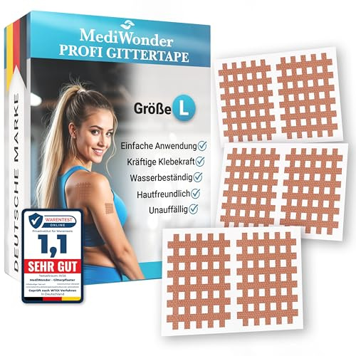 MediWonder Premium Gitterpflaster Gittertape klein groß 40 Stk. [Testsieger] | verschiedene Größen, inkl E-Book, hautfreundlich | Cross Tape Akupressur Pflaster Akupunkturpflaster gegen Schmerzen - L
