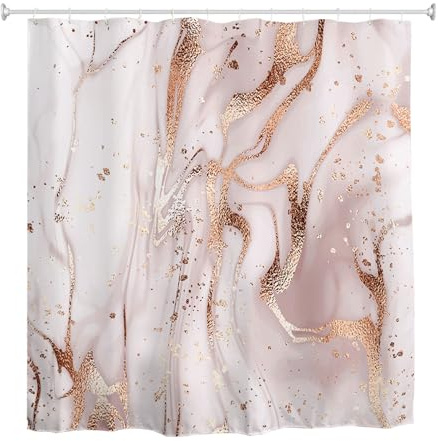 goodbath Marble Shower Curtain, Abstract Luxury Modern Waterproof Bathroom Bath Curtains With 12 Hooks,Pink Gold, 180x200cm