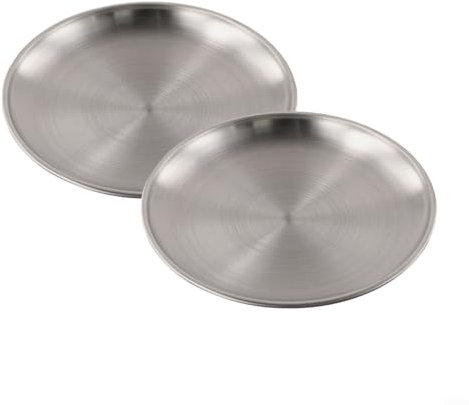 Stainless Steel For Camping Plate Set 2 Round Plates for Picnics and Everyday Use (20x1.5cm)